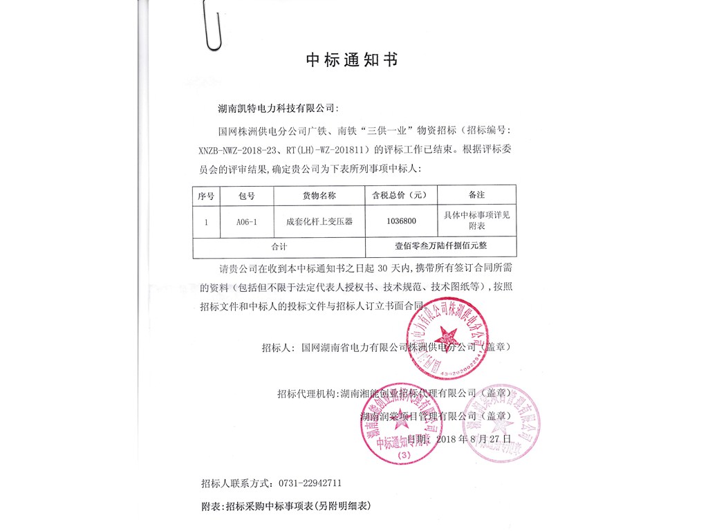 I國網(wǎng)株洲三供一業(yè)中標通知